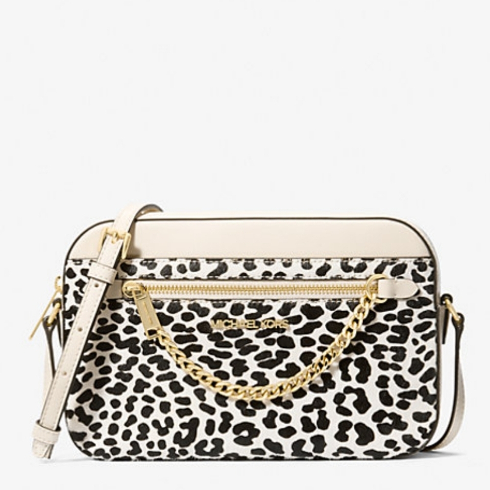 Michael Kors Black and White Leopard Print Crossbody Bag